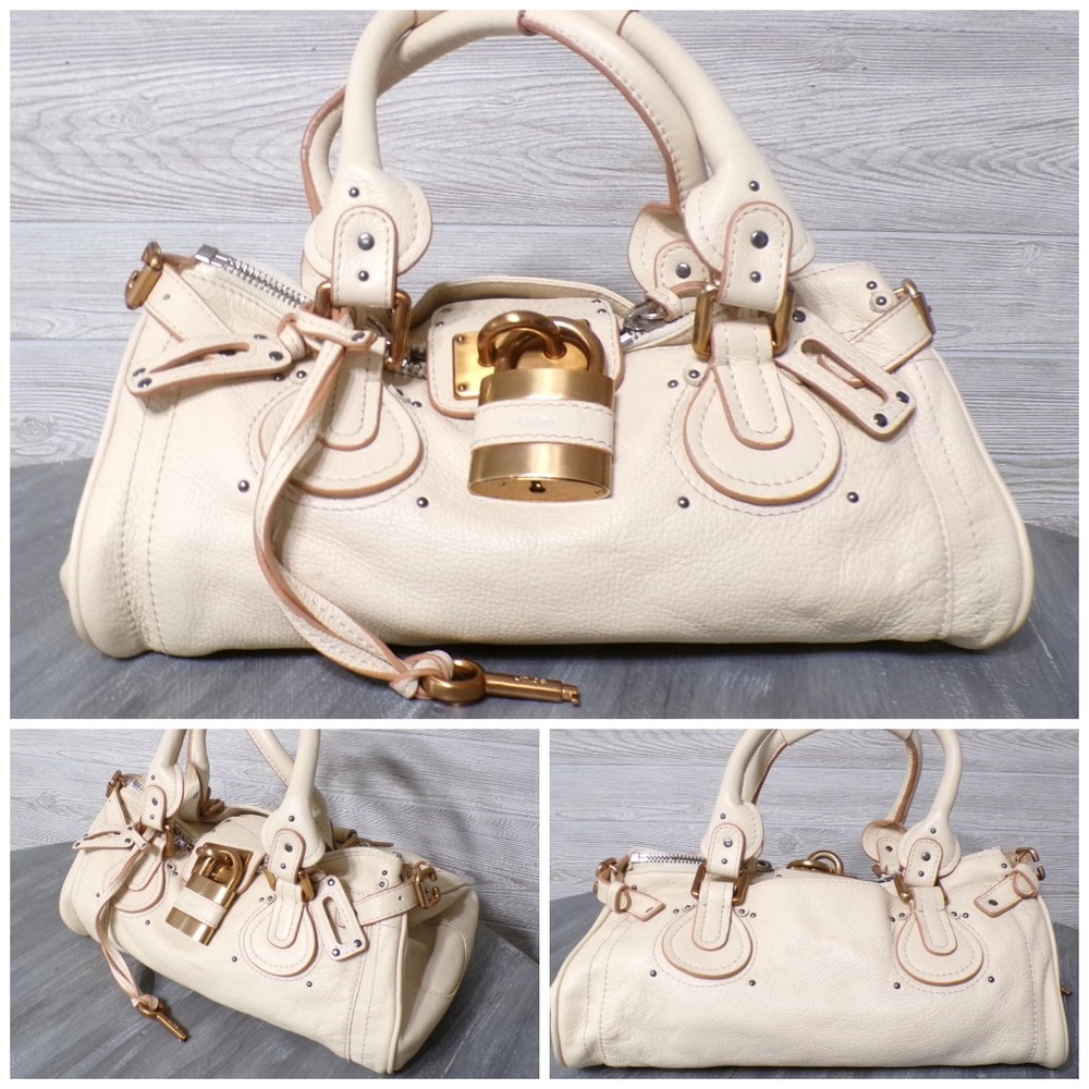 Vtg 2006 Chloe Paddington Bag Ivory Textured Leather Phoebe Philo Stunning Cond